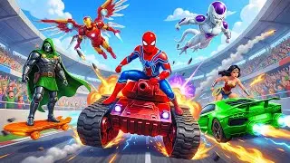 CRAZY GTA V SUPERHEROES RACING BATTLE | SPIDERMAN, DOCTOR DOOM & GOTENKS SPEED SHOWDOWN!