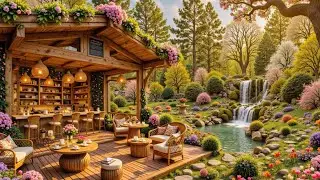 ☕Peaceful Morning Coffee Shop: Relaxing Jazz Music & Spring Garden Views for Serenity