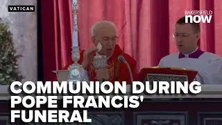 Priests perform Eucharist for crowds gathered in St. Peter's Square at Pope Francis' funeral
