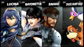 Lucina VS Bayonetta VS Snake VS Duck Hunt Duo LV 9 CPU Battle Super Smash Bros Ultimate