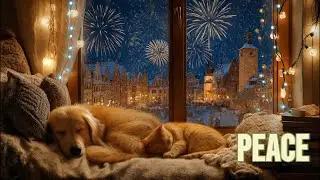 Silent New Year's Eve Sleep Music | Cozy Piano with Sleeping Pets & Distant Fireworks