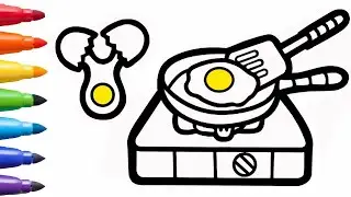 How to draw kitchen utensils and omelette for kids Bolalar uchun mutfak eşyaları chizish