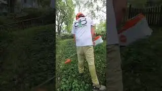 Battery powered trimmer vs overgrown lawn! 🌱💪🏻🔋#ProBattery #BuiltforWork #stihl #ad #shorts