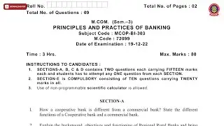 MCOM 3RD SEM PRINCIPLES AND PRACTICES OF BANKING DEC 2022 | PTU