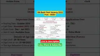 SBI Bank Clerk Vacancy 2023 || sbi clerk notification 2023 #shorts