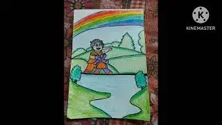 drawing rainbow 🌈 and tree river..painting naadi aur pane ka picture aur phad pawada ka vedio