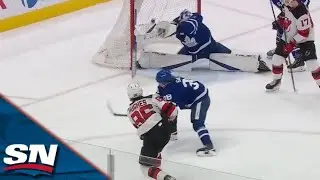 Maple Leafs' Matt Murray Robs Jack Hughes Of Wide-Open Goal With The Diving Blocker Save