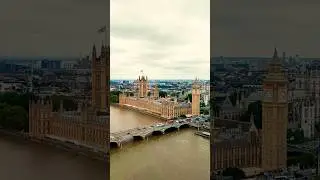 The Palace of Westminster with Big Ben and Westminster Abbey seen from The London Eye in London