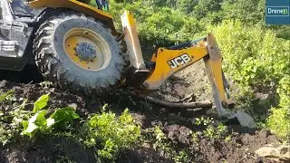 JCB Backhoe Loader Working-Hilly Narrow Farm-Road-Difficult Place