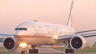 Beautiful Sunrise Departure - Etihad Boeing 777-300ER Take Off at Manchester Airport Runway 23L