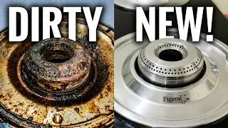 Glass top gas stove restoration at home / 4 burner gas stove full cleaning tips 