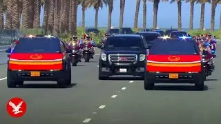 Trump welcomed by parade of red Cybertrucks and camels during Qatar visit