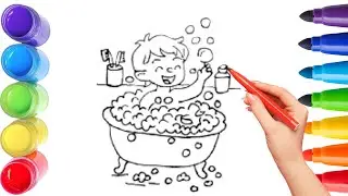 How To Draw cute bathtub Drawing, Painting & Coloring For Kids and Toddlers_ Child Art