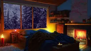 Deep Sleep in a Cozy Winter Hut - Fireplace and Blizzard Sounds | Relaxation, Study, Healing Music