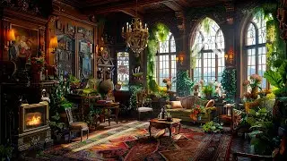 Whimsical Medieval Green Moss Castle | Magical Fantasy Music & Cozy Fire | Chill/Study/Sleep