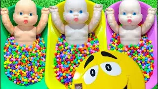 Full of 3 Rainbow Bath Tubs Candy with M&M's & Magic Slime Cutting