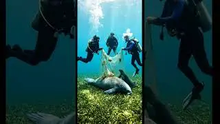 Saving Mom & Baby! 🐮❤️ Manatee Family Trapped in Ghost Net