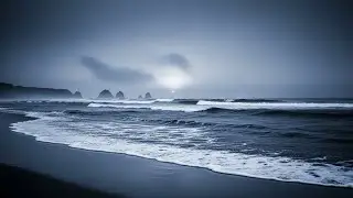 Peaceful Beach Night Ambience | Sleep Therapy for Calm Breathing and Mental Ease with Rolling Waves