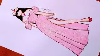 رسم فستان أميرات باللون الوردي جميل سهل جدا بالخطوات | رسم فساتين | تعليم رسم الأزياء