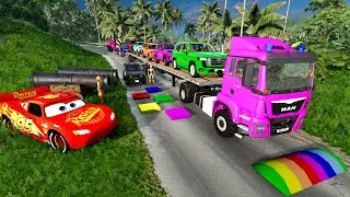Flatbed Truck Mcqueen | Transportation with Truck - Pothole vs Car #000 - BeamNG.Drive