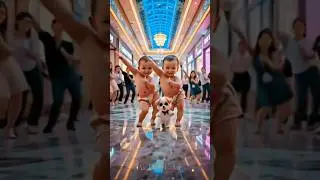 Cute Baby Twins Dance with Puppy 🐶 | Adorable Baby Dance Performance in Mall