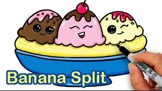 How to Draw a Yummy, Cute Banana Split Ice Cream Sundae