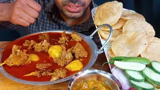 very spicy mutton karahi masala oily gravy fried oily puri salad cold drinks eating show mukbang