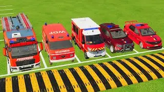 DACIA, MCQUEEN CAR, POLICE CARS, MERCEDES AMBULANCE EMERGENCY TRANSPORTING WITH TRUCKS ! FS22 #20
