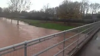 The River Tone bursts its banks at Bathpool, near Taunton