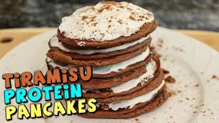 Healthy Tiramisu Protein Pancakes with Frosting