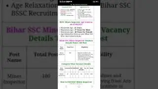BSSC Mines Inspector Vacancy 2021 | Bihar Staff Selection Commission Vacancy Apply kare | Bihar job