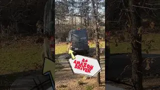 Amazon delivery van fail. Prime driving skills. Getting stuck, it&rsquo;s what she does. 10 stops away&hellip;..