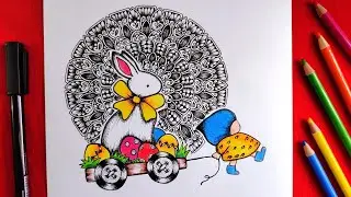 Easter mandala art | mandala art for beginners | easter bunny drawing | easter card making | mandala