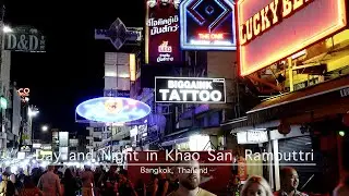 [4K]🇹🇭 Day and Night Khao San Road and Rambuttri Alley, Bangkok, Thailand, Feb 2023