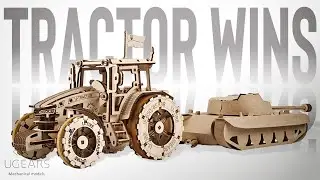 Working Tractor Made of Wood & Cardboard Tank. Tractor Wins Ugears. 3D Puzzle | Speed Build & Review