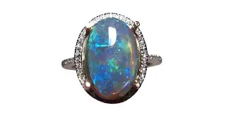4.5 Carat Black Opal & Diamond Ring 14k Gold - 6055R | FlashOpal