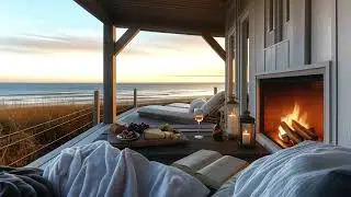 Fireplace & Ocean Ambience | Cozy Beachfront Retreat ASMR | Fireplace, Waves, and Soft Breeze Sounds