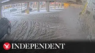 Moment shopping centre car park collapses, narrowly missing vehicle