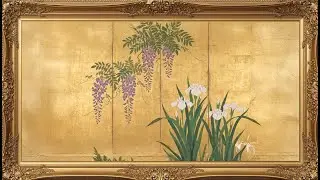 4K Japanese Gold Screen Art Screensaver | Wisteria & Iris | Relaxing Piano | OLED Safe | 4 Hours