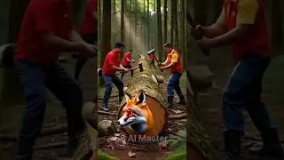 rescue trapped Fox from giant log #animals #wildlife #fox #1fox #saveafoxrescue #funny #shorts