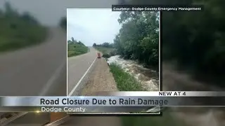 Rain damage closes road in Dodge County