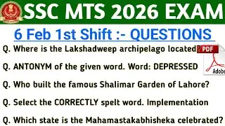 SSC MTS 6 FEB 1ST SHIFT QUESTION | SSC MTS ANALYSIS 2026 | MTS EXAM REVIEW 2026