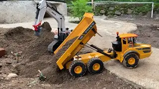 Day 27, Rc Construction Dump Truck Full Load of Sand, Excavator 1594 & Huina 1598, Scania 770 S V8