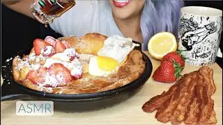 ASMR GIANT SAVAGE BREAKFAST SIZZLING Dutch Baby/German Pancake - BACON - [Eating Sounds] *No Talking