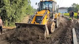 JCB Backhoe Machine Pushing and Leveling Soil on Road -JCB Working For Road Construction -JCB Video
