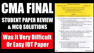 CMA Final Indirect Tax Paper Review Dec 2025 | CMA Final IDT Dec 2025 MCQ Solutions
