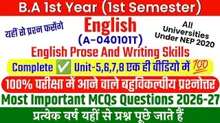 B.A 1st Semester English Prose And Writing Skills Important MCQs CCSU & All Universities.(Unit-5-8)