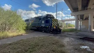 OMLX 609 leads BRG local train out of the Olmito yard to Mexico.