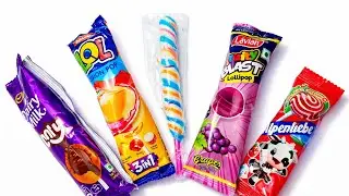 Satisfying video Asmr Lollipops candy and chocolate gummy candy unboxing video Rainbow 🌈 lolipop 🍭