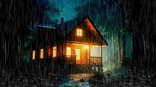 🌙 Peaceful Rain Outside a Warm Log Cabin | Fall Asleep Fast